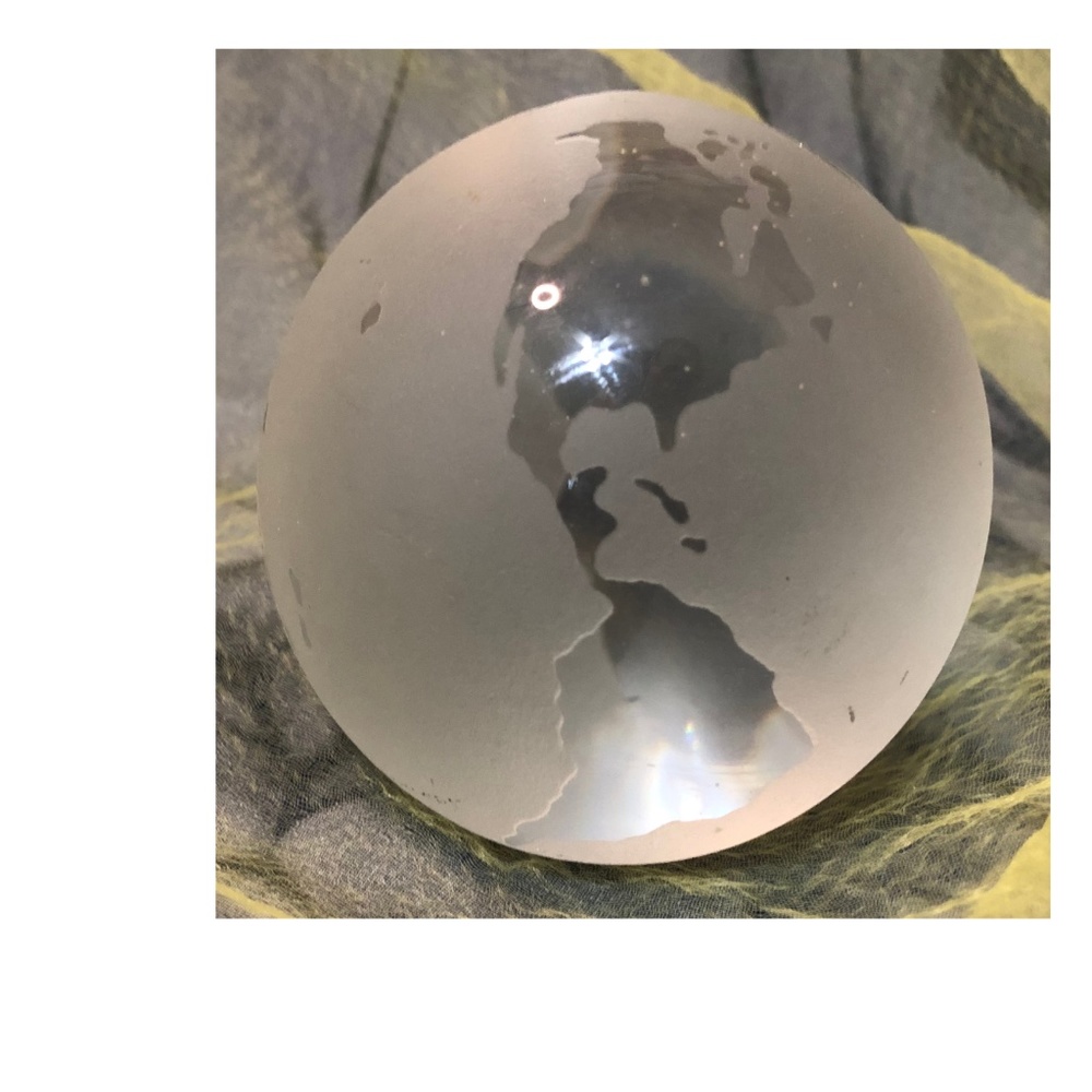 Vintage Globe World Glass Clear Paperweight Mundo Travel Viaje